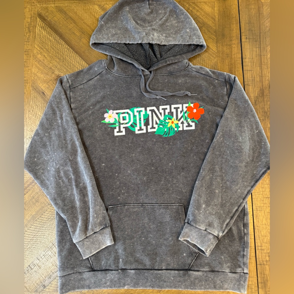 PINK Victoria's Secret Hawaii Charcoal Acid Wash Campus Hoodie Size Medium - Picture 10 of 10